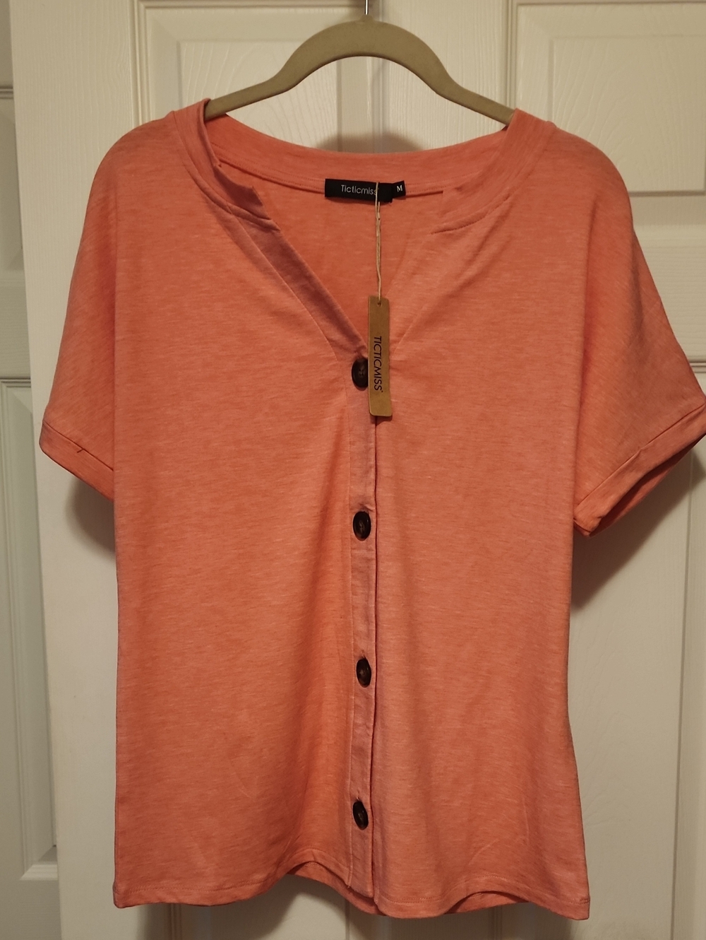 Ticticmiss Coral/ Blue Two Button-Front Short Sleeve Tee